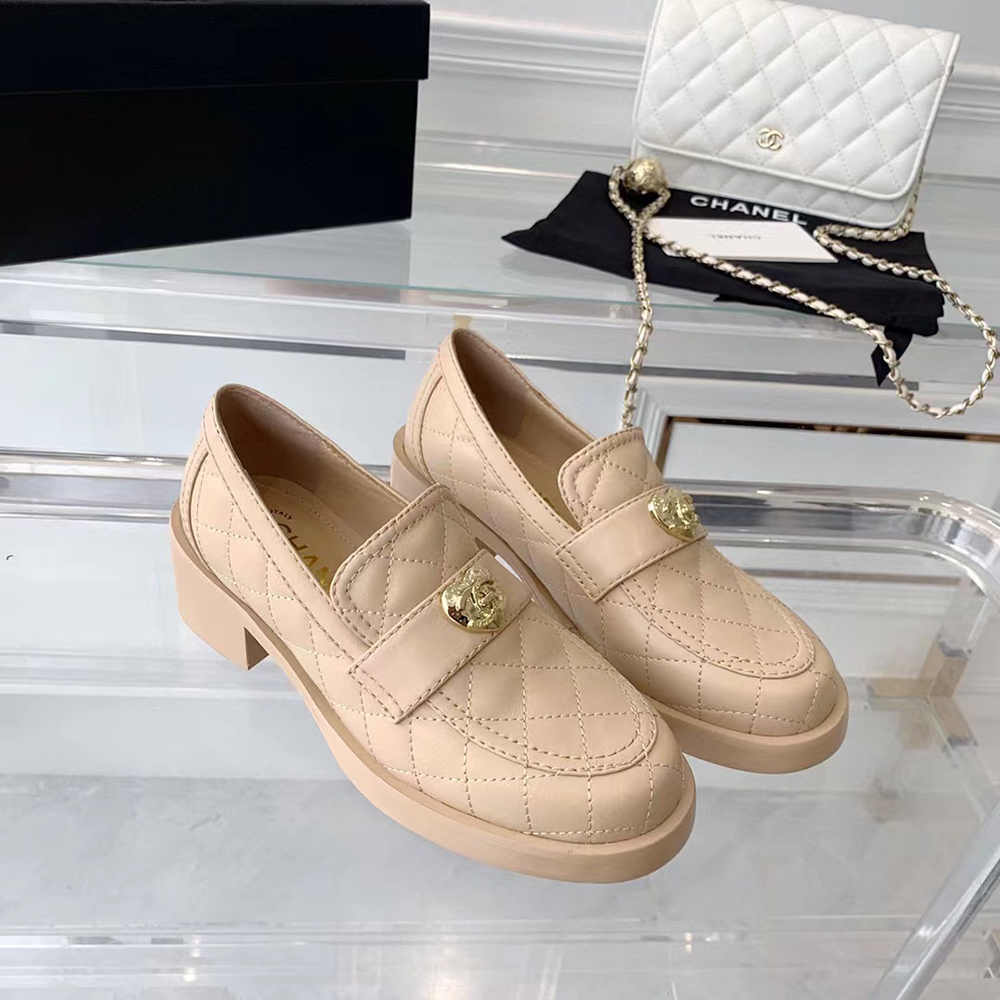 Ch*el cc heart loafers beige