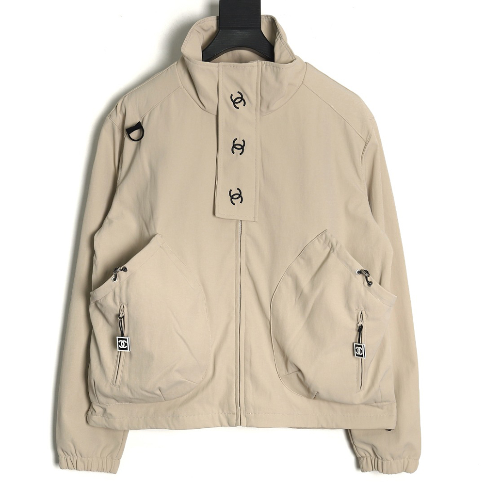 Ch*el embroidered slogan vintage zipper trench coat