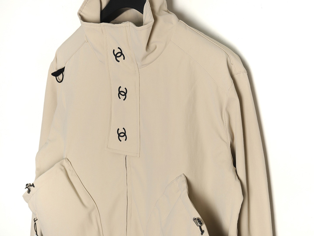Ch*el embroidered slogan vintage zipper trench coat