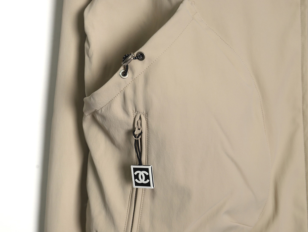 Ch*el embroidered slogan vintage zipper trench coat