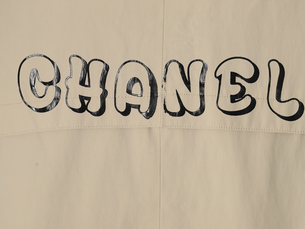 Ch*el embroidered slogan vintage zipper trench coat