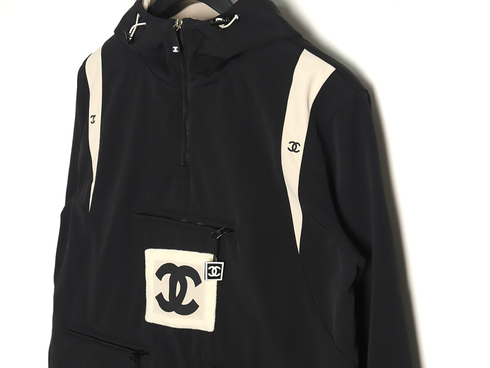 Ch*el embroidered slogan vintage zipper trench coat tsk1