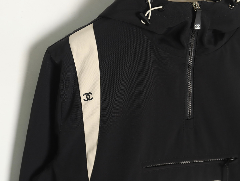 Ch*el embroidered slogan vintage zipper trench coat tsk1