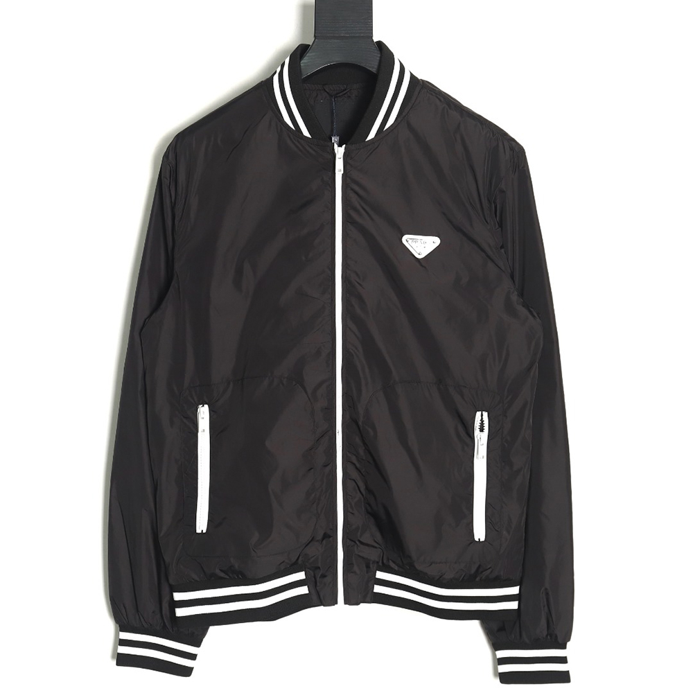 Pra*a triangle logo webbing woven zip-up jacket