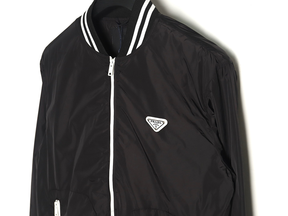 Pra*a triangle logo webbing woven zip-up jacket