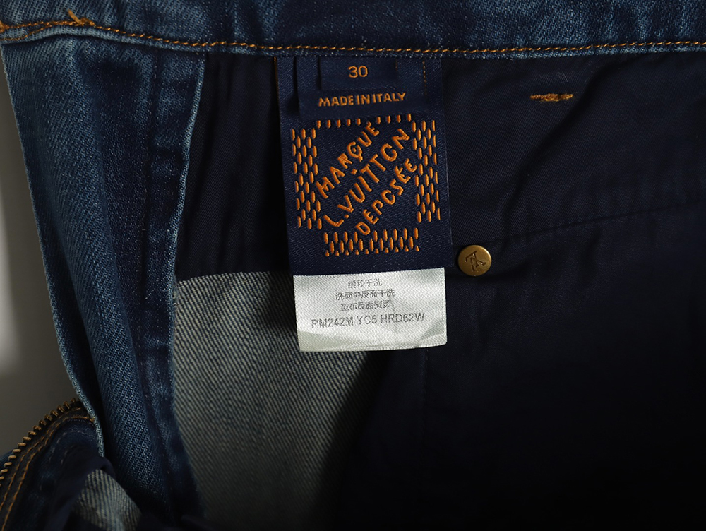 l0*is V*t0n enamel button washed distressed cargo jeans