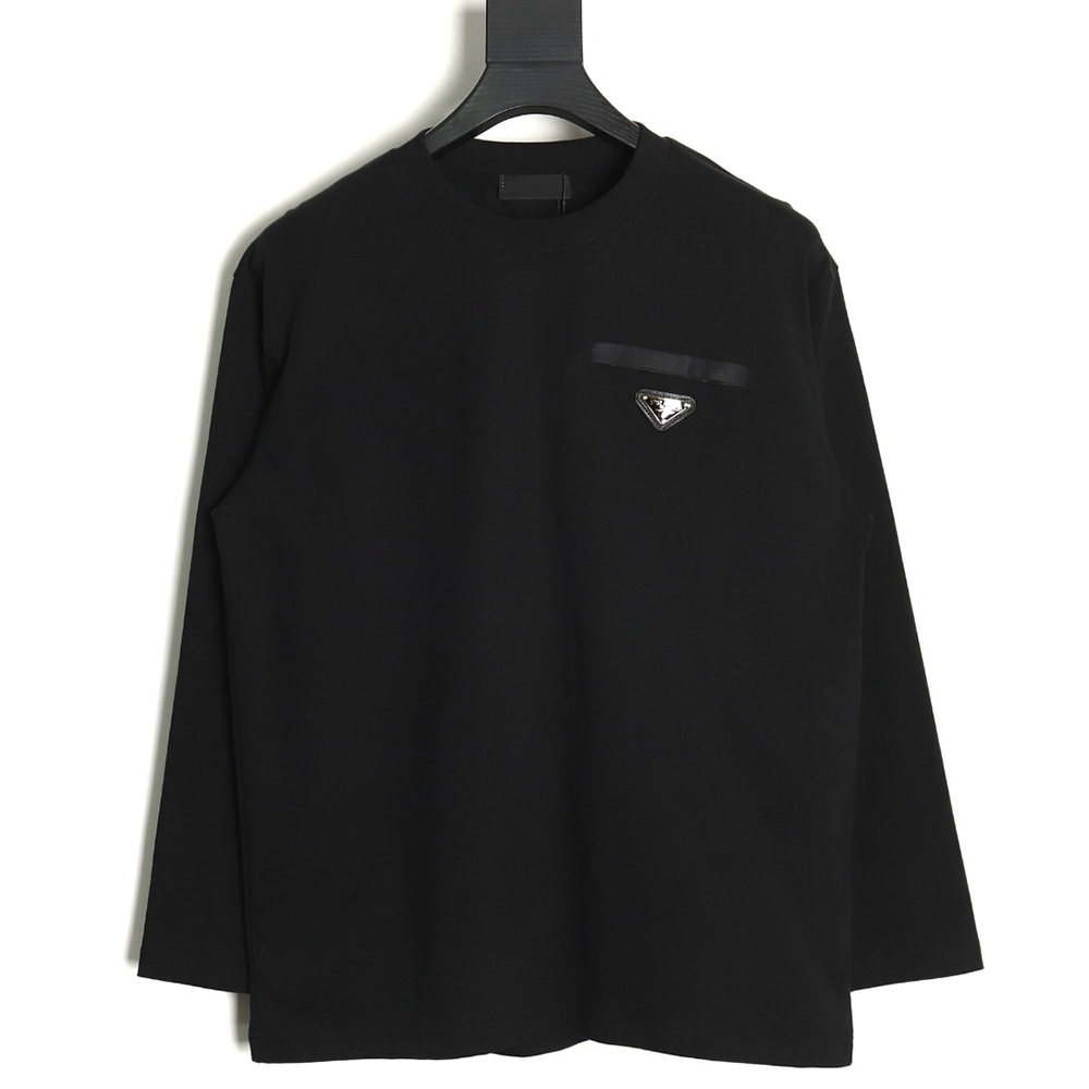 Pra*a pocket triangle metal logo long sleeve t-shirt tsk1