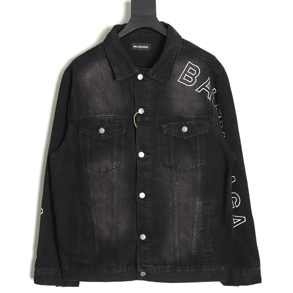 Ba*len*cia*ga logo-embroidered single-breasted denim jacket