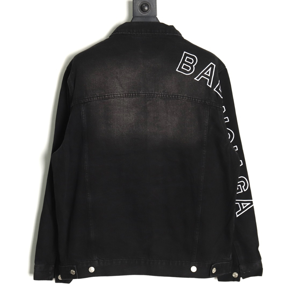 Ba*len*cia*ga logo-embroidered single-breasted denim jacket