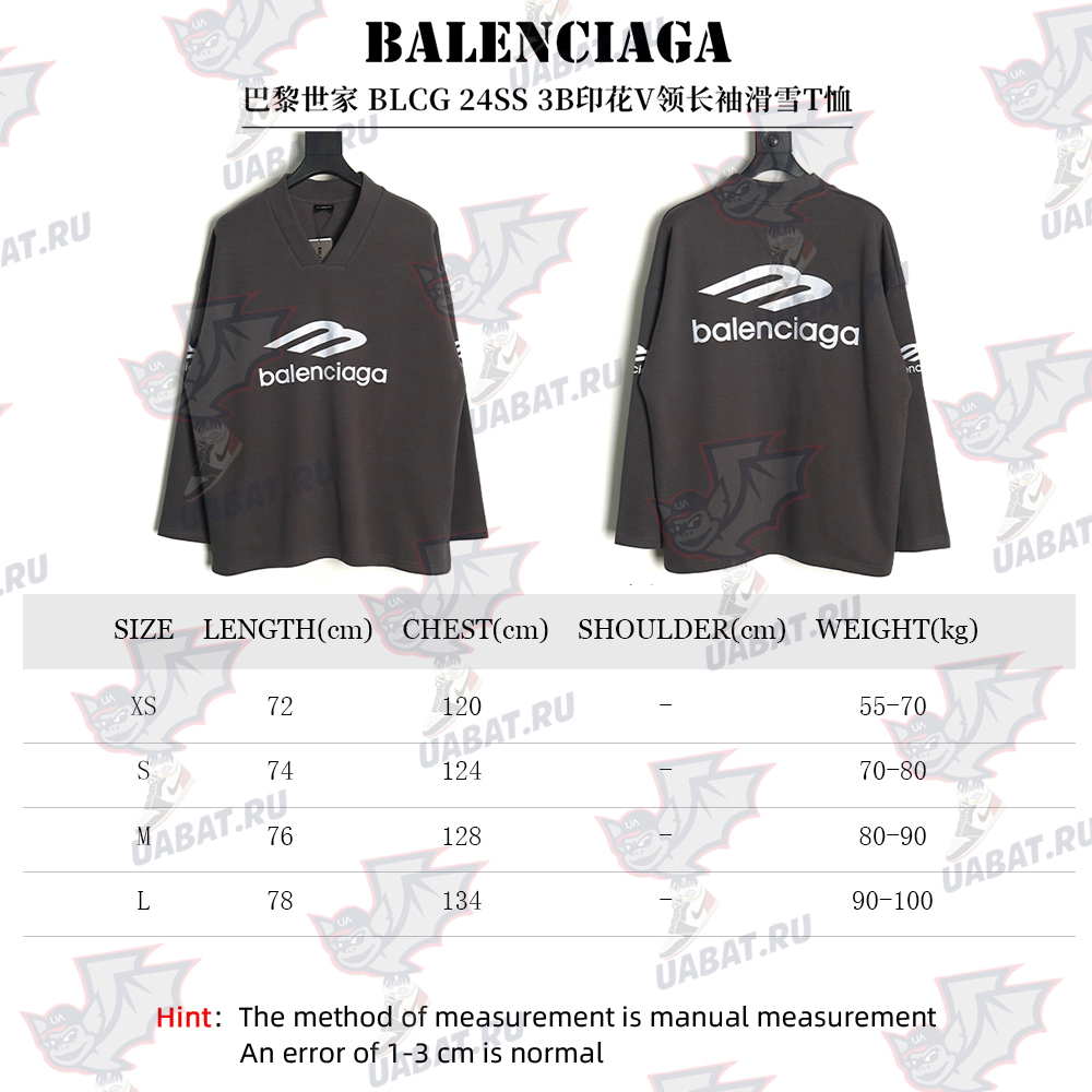 Ba*len*cia*ga 3b printed v-neck long-sleeved ski t-shirt tsk1