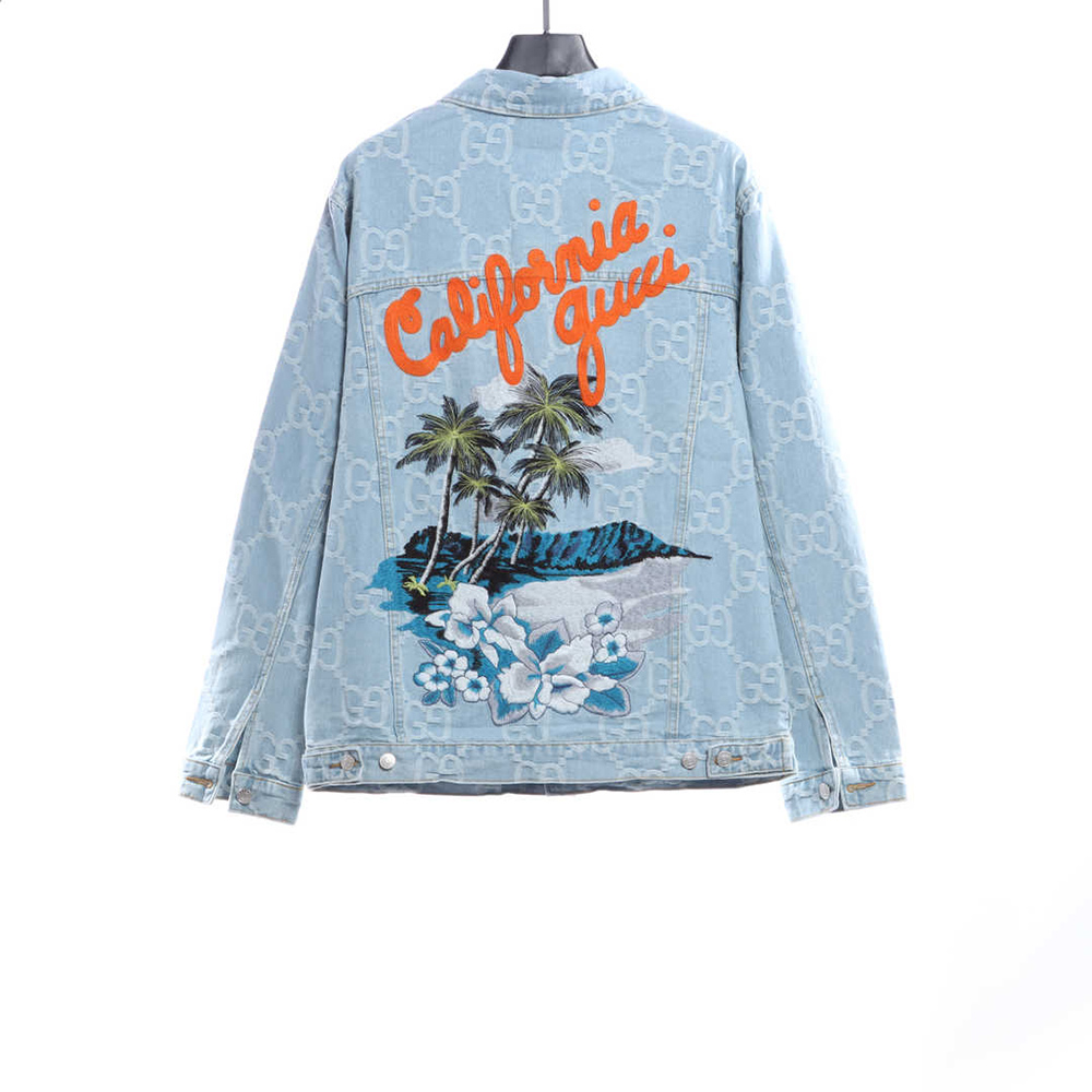G*u*i coconut palm embroidered denim jacket