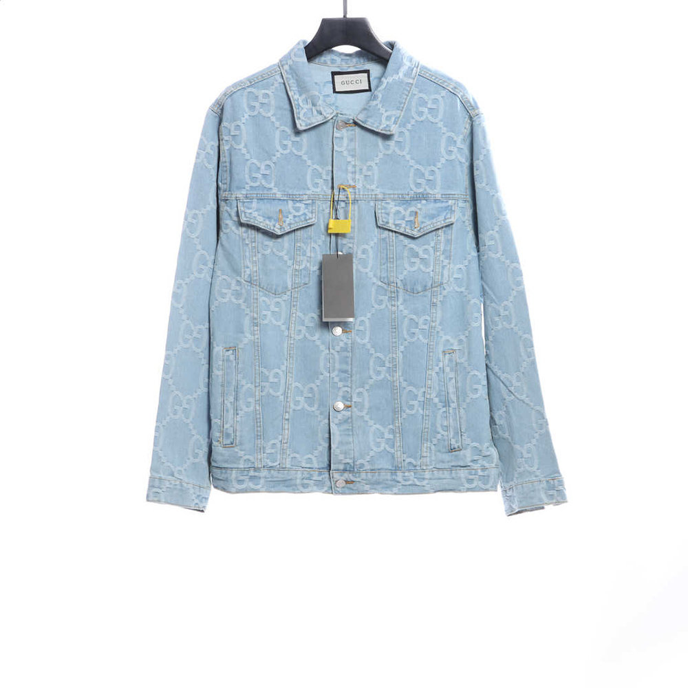 G*u*i coconut palm embroidered denim jacket