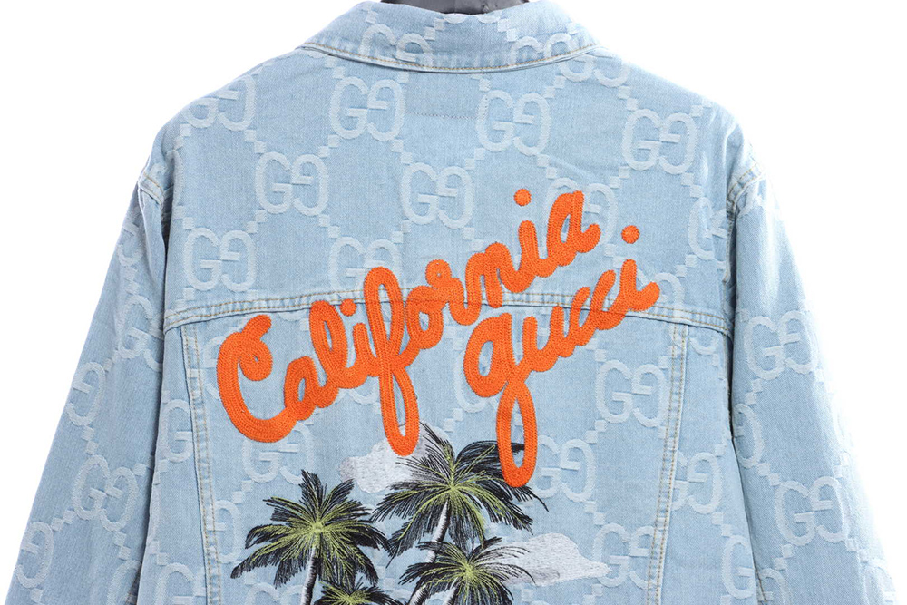 G*u*i coconut palm embroidered denim jacket