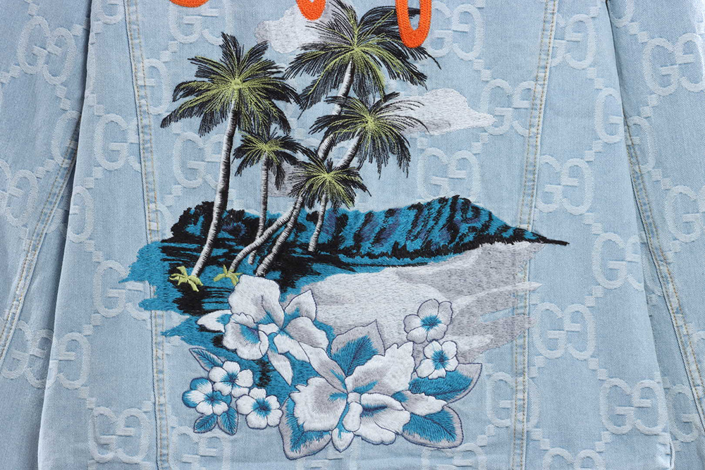 G*u*i coconut palm embroidered denim jacket