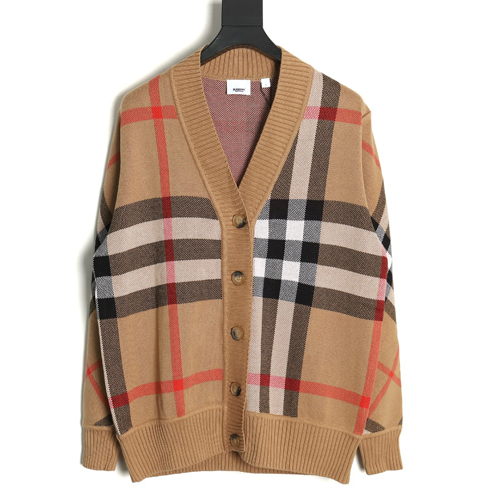 B**rry classic check jacquard knit wool cardigan