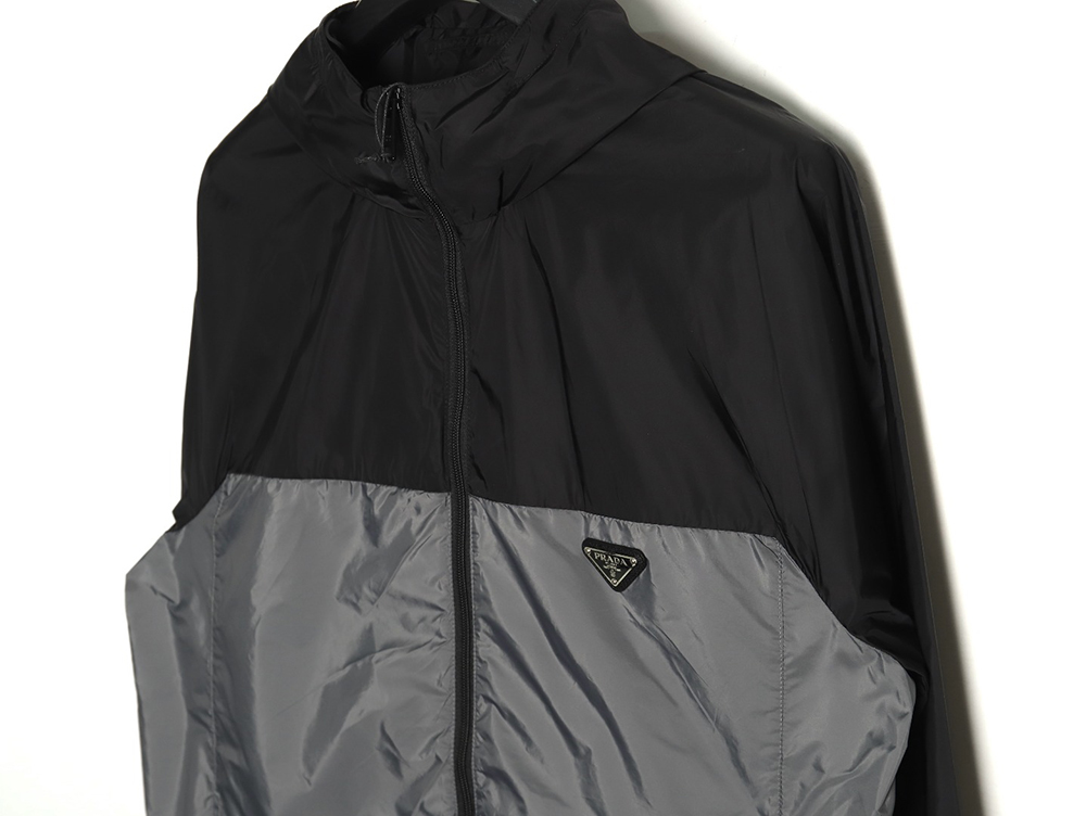 Pra*a black and grey patchwork hooded jacket