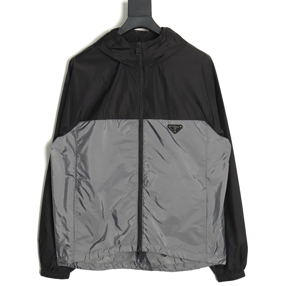 Pra*a black and grey patchwork hooded jacket