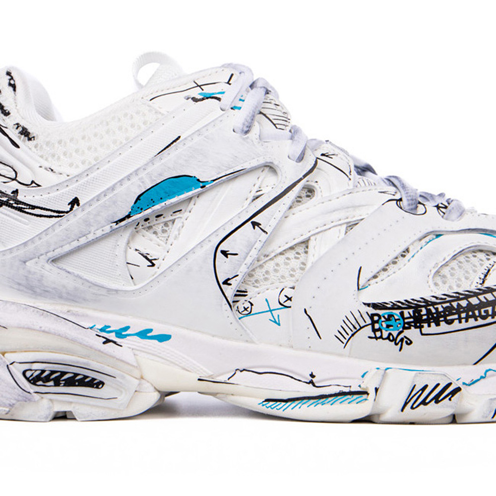 Ba*len*cia*ga track 3.0 white blue black high art graffiti