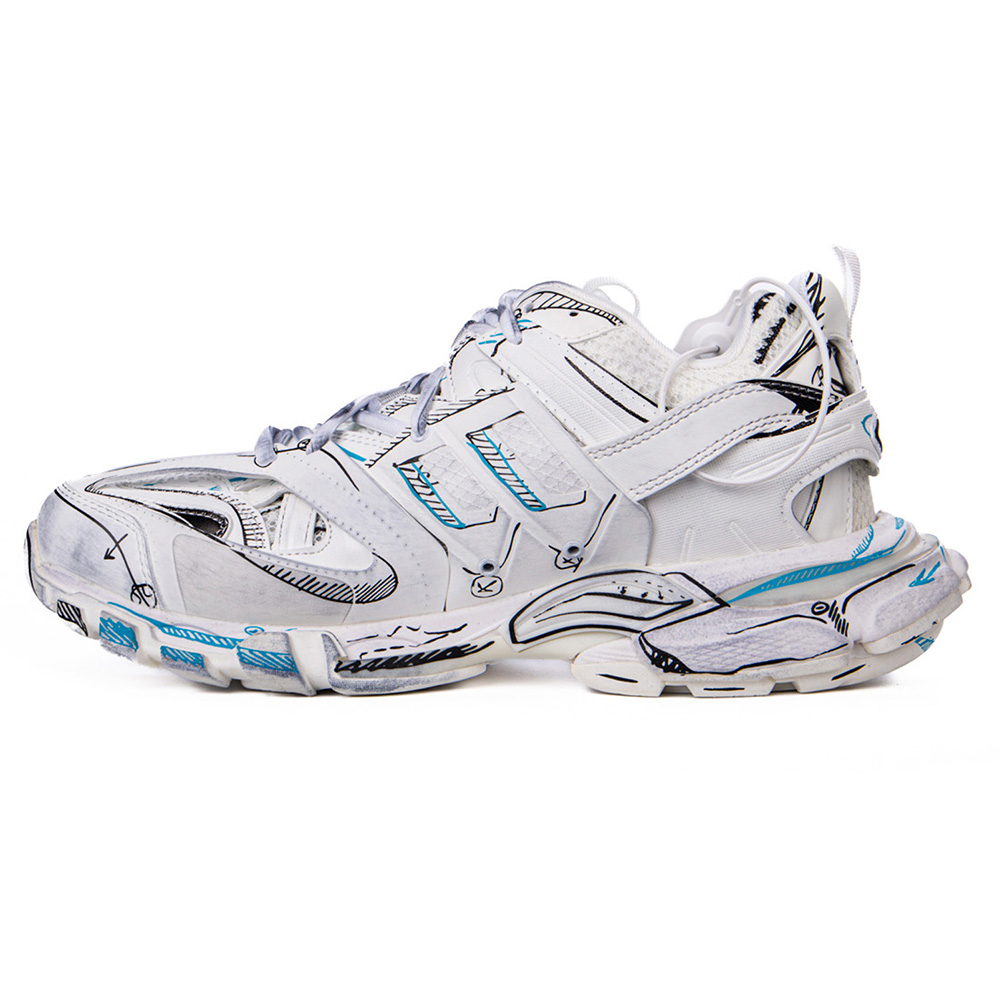 Ba*len*cia*ga track 3.0 white blue black high art graffiti