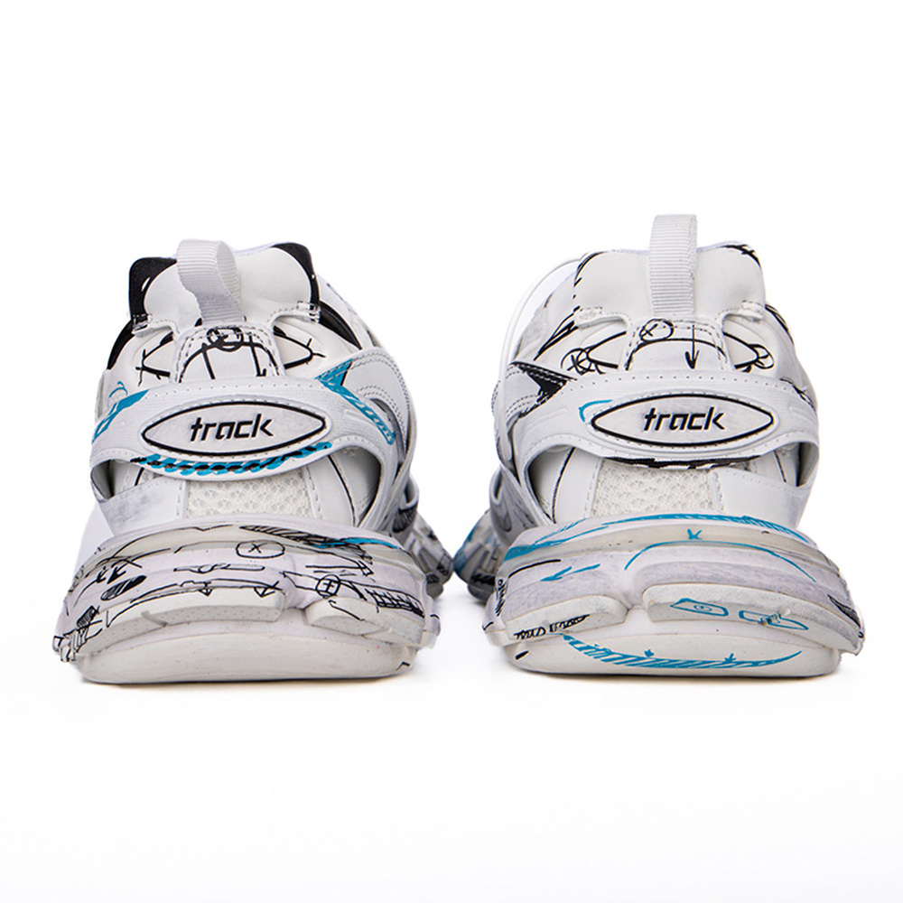 Ba*len*cia*ga track 3.0 white blue black high art graffiti