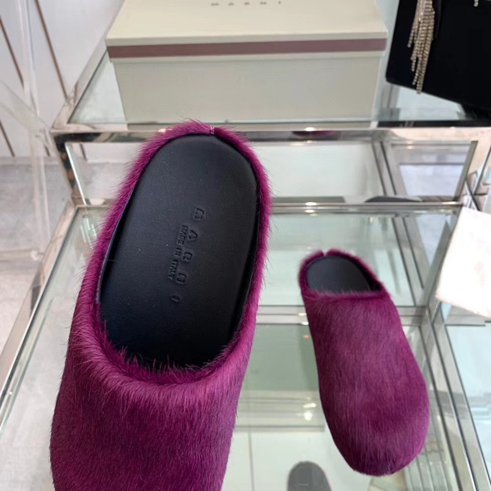 MARNI Fussbett Sabot Calf-Hair Backless Loafers