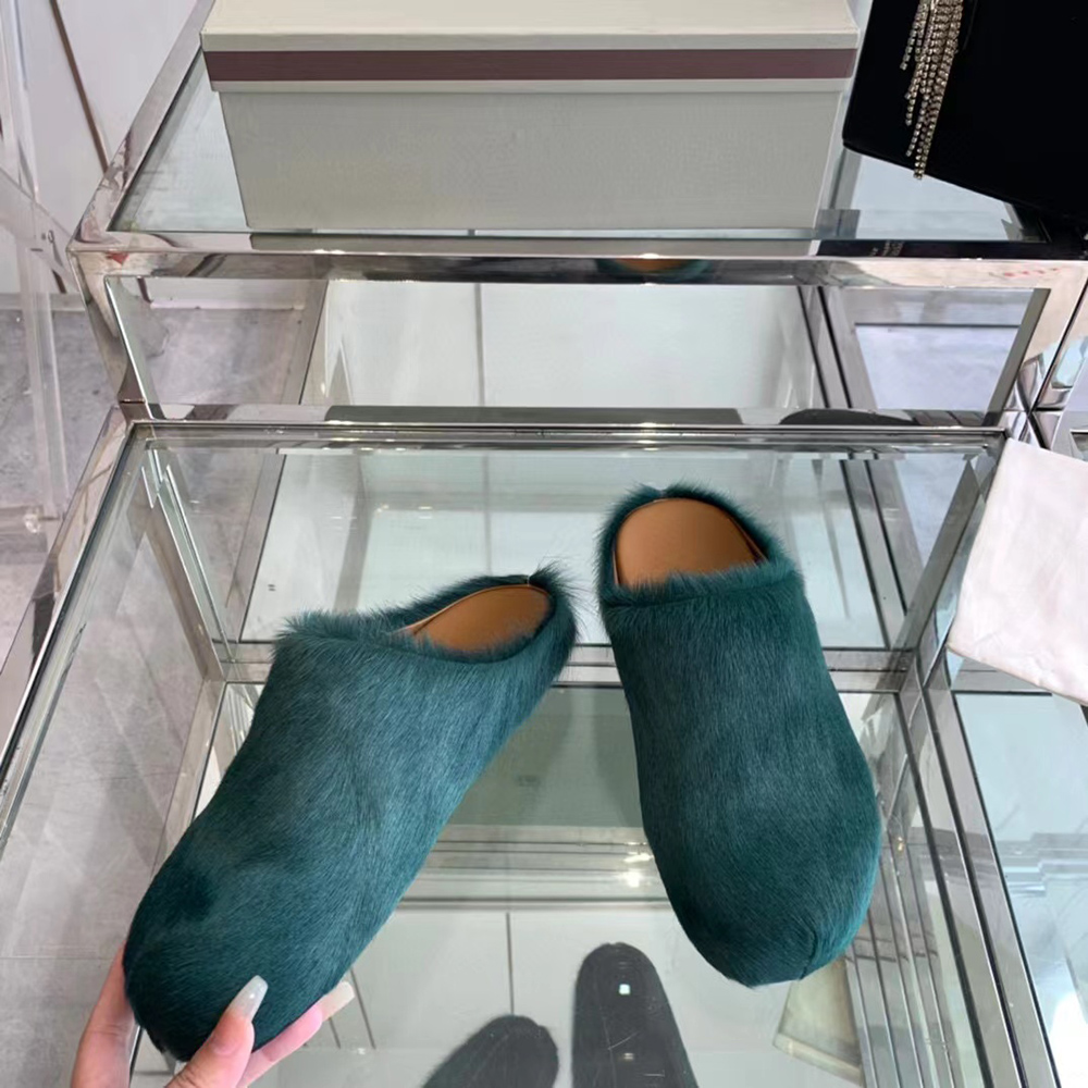 MARNI Fussbett Sabot Calf-Hair Backless Loafers