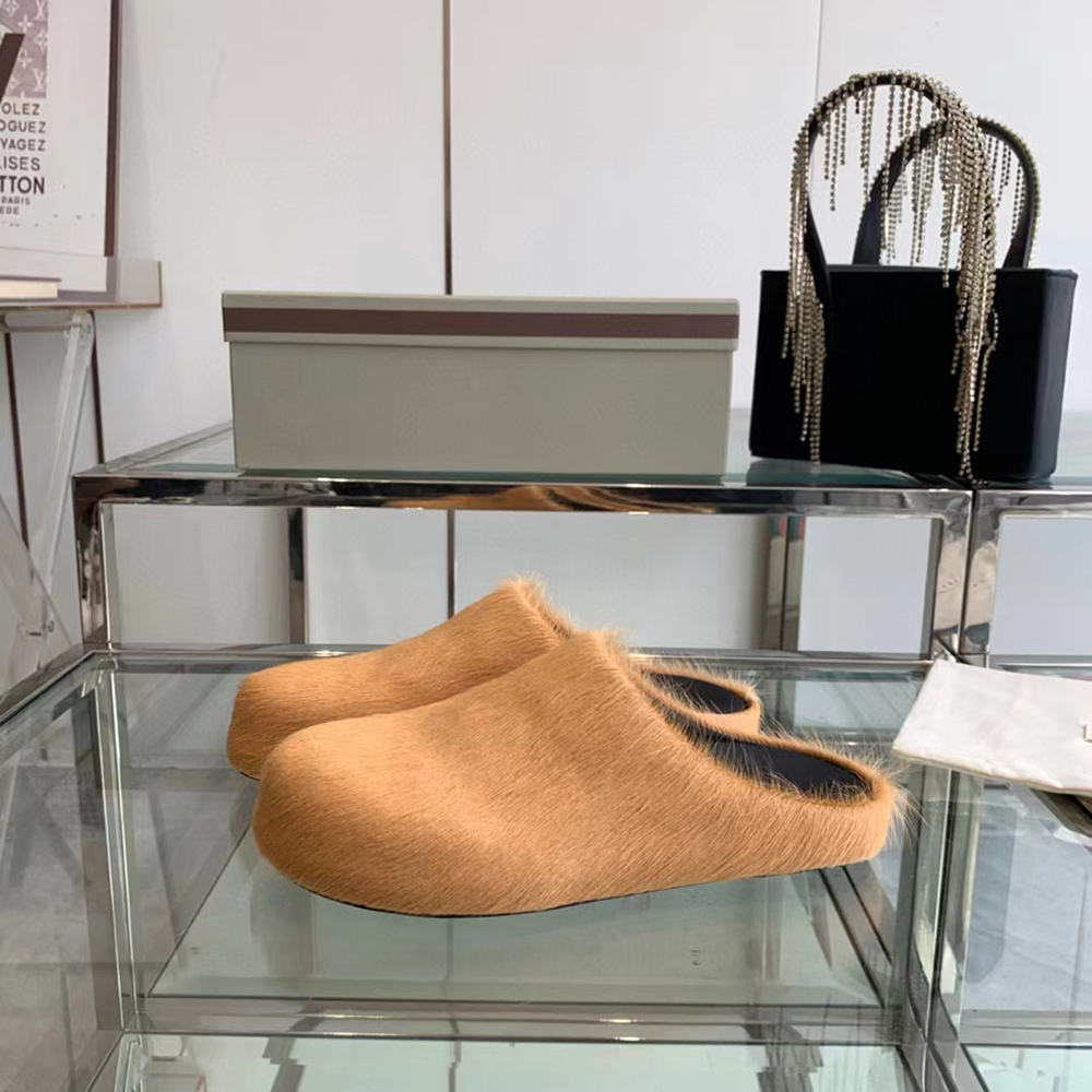 MARNI Fussbett Sabot Calf-Hair Backless Loafers