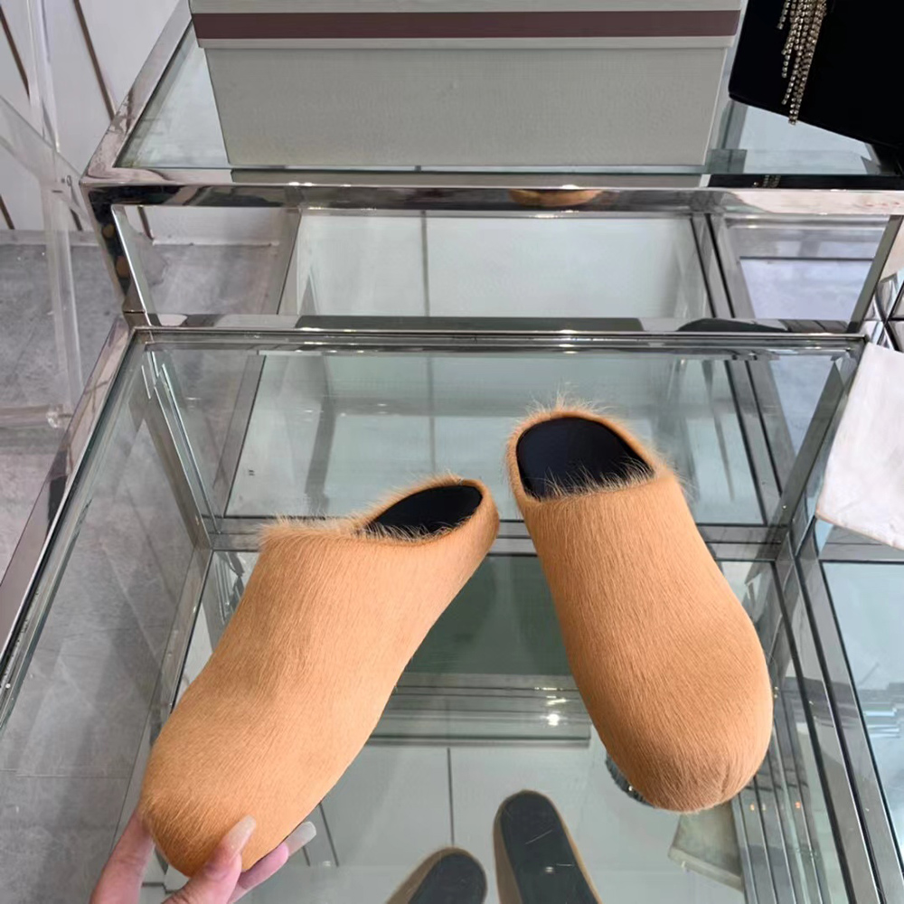 MARNI Fussbett Sabot Calf-Hair Backless Loafers