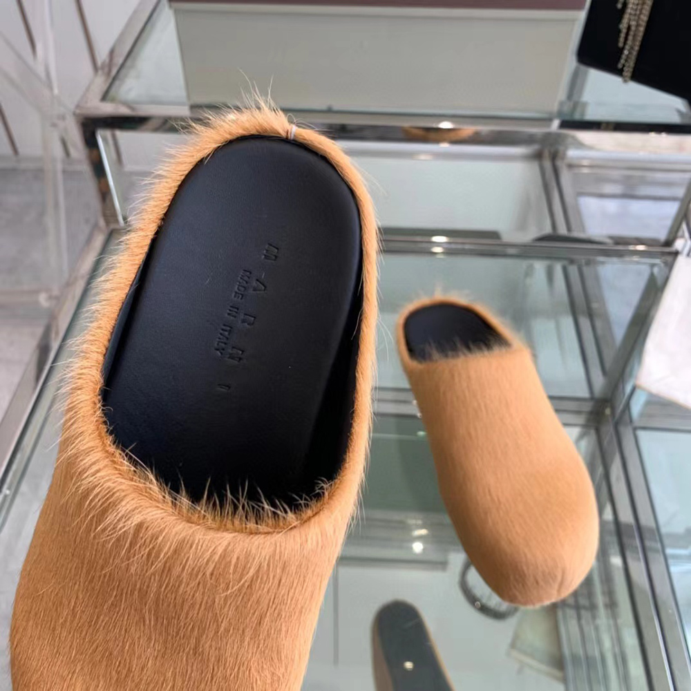 MARNI Fussbett Sabot Calf-Hair Backless Loafers