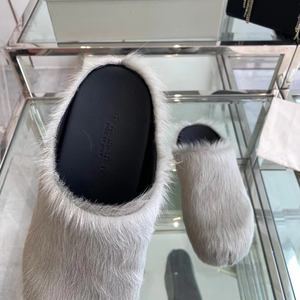 MARNI Fussbett Sabot Calf-Hair Backless Loafers