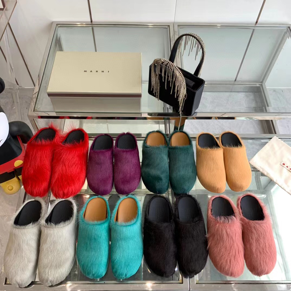 MARNI Fussbett Sabot Calf-Hair Backless Loafers