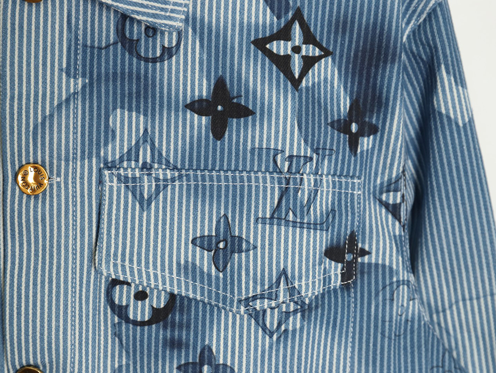 l0*is V*t0n blue ink monogram denim shirt jacket s-xl