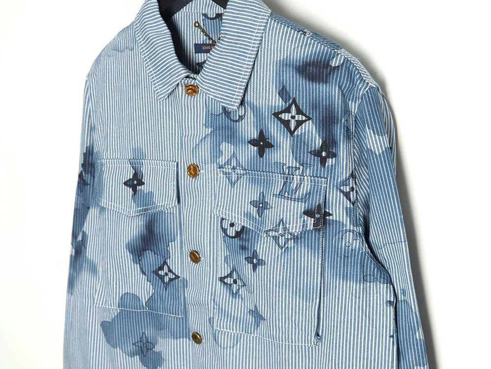 l0*is V*t0n blue ink monogram denim shirt jacket s-xl