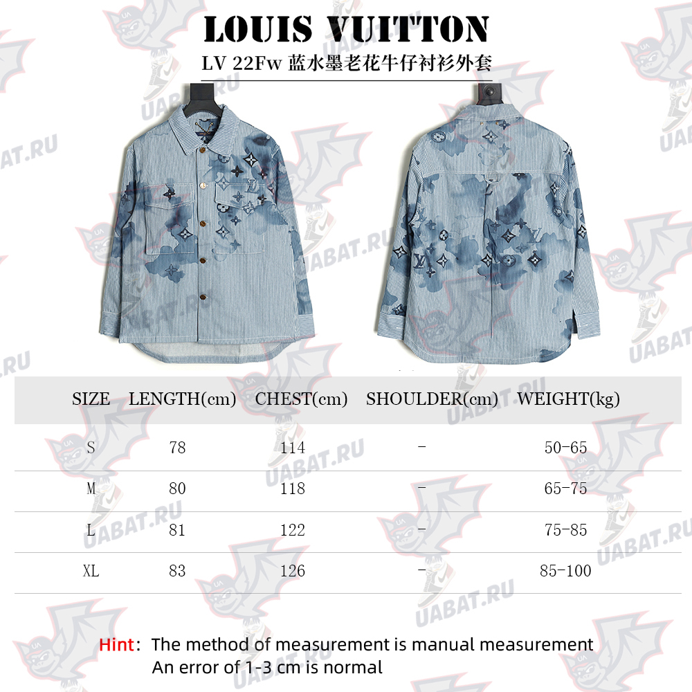 l0*is V*t0n blue ink monogram denim shirt jacket s-xl