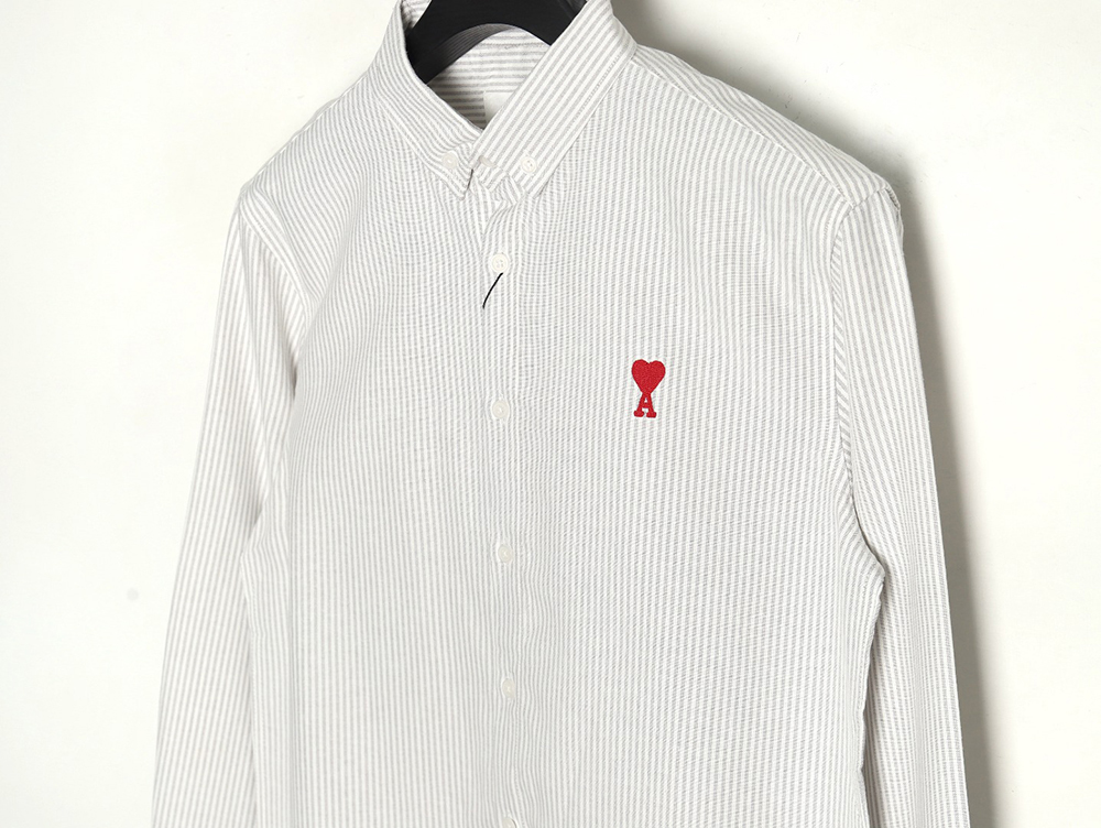 Ami small heart embroidered striped long-sleeved shirt TSK1