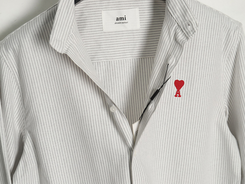 Ami small heart embroidered striped long-sleeved shirt TSK1
