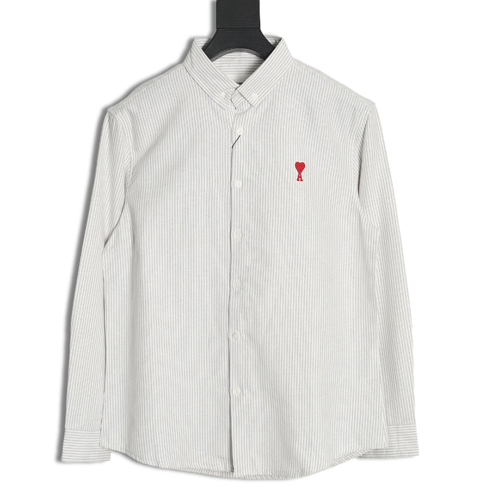 Ami small heart embroidered striped long-sleeved shirt TSK1
