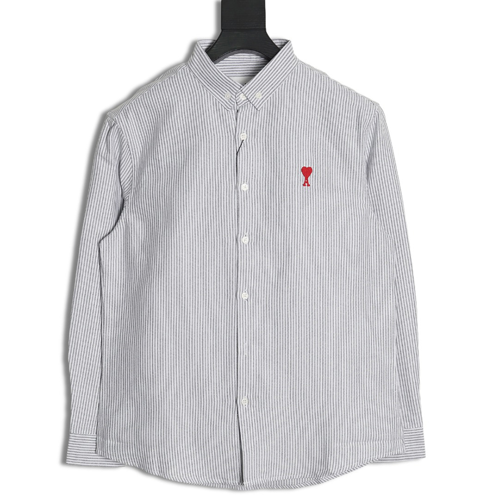 Ami small heart embroidered striped long-sleeved shirt TSK2