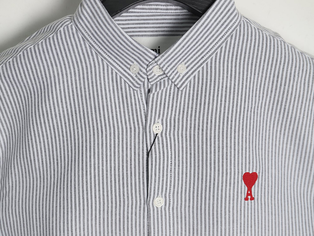 Ami small heart embroidered striped long-sleeved shirt TSK2