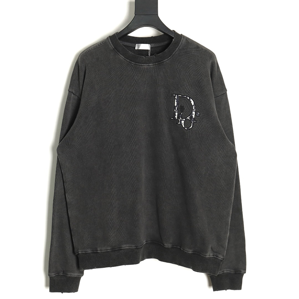 D*or washed embroidered lettering crew neck sweatshirt