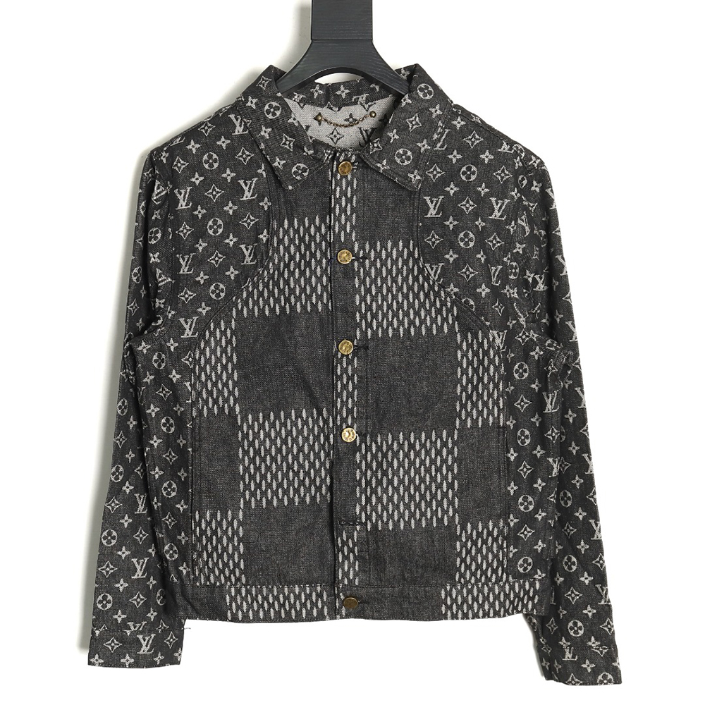l0*is V*t0n checkered floral denim long-sleeved jacket tsk1