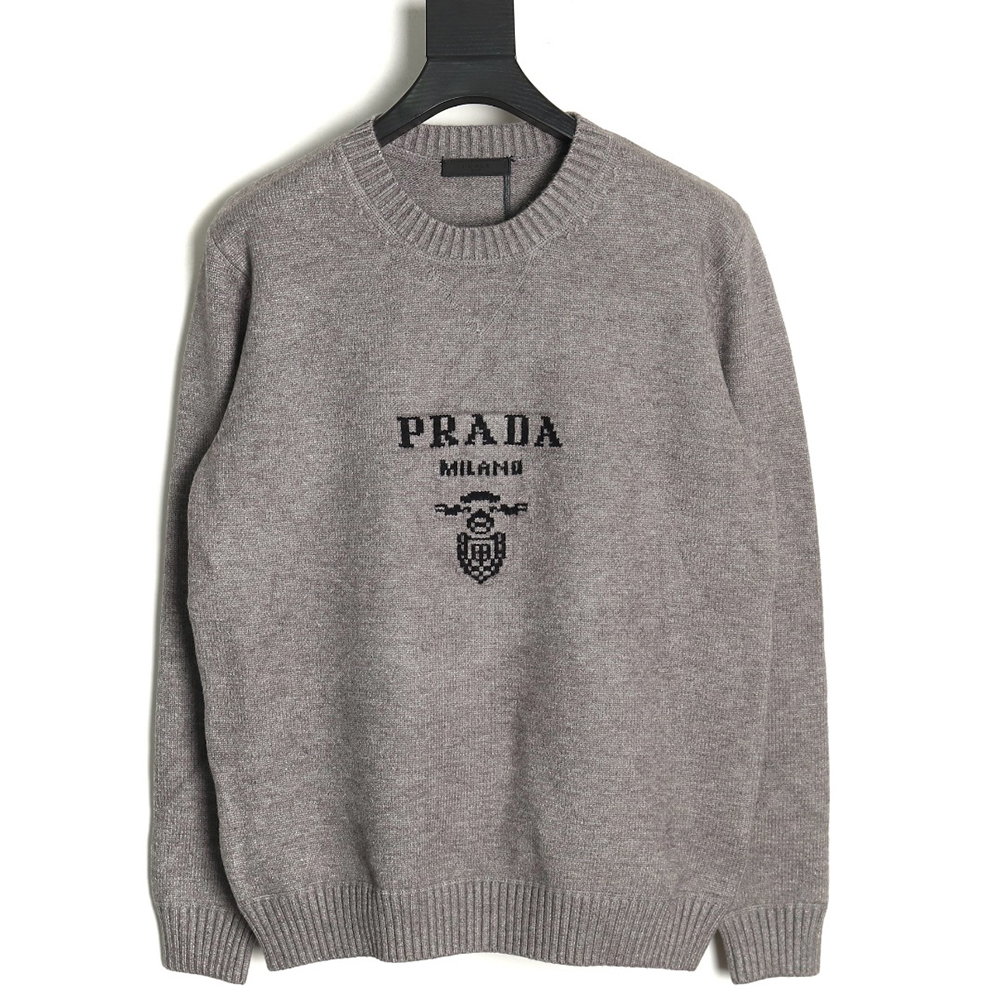 Pra*a sweater with floral logo on chest tsk1