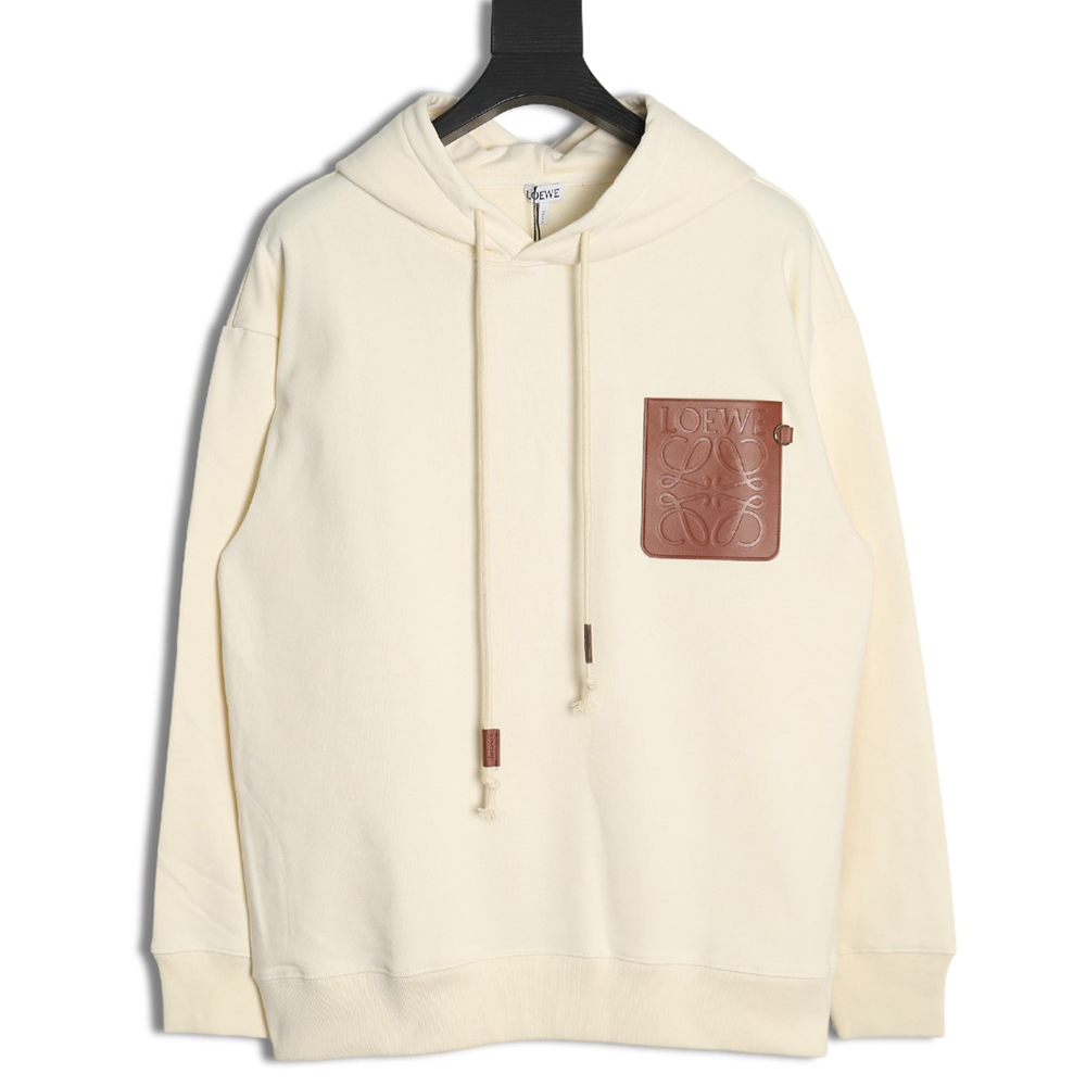 L0ew* hooded sweatshirt with embossed logo on chest and leather pockets