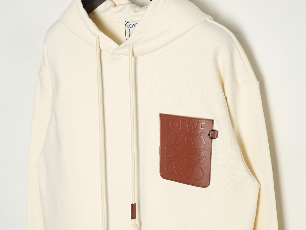 L0ew* hooded sweatshirt with embossed logo on chest and leather pockets