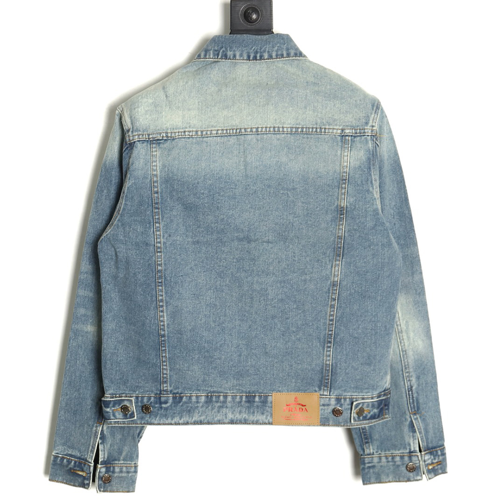 Pra*a triangle logo washed denim jacket