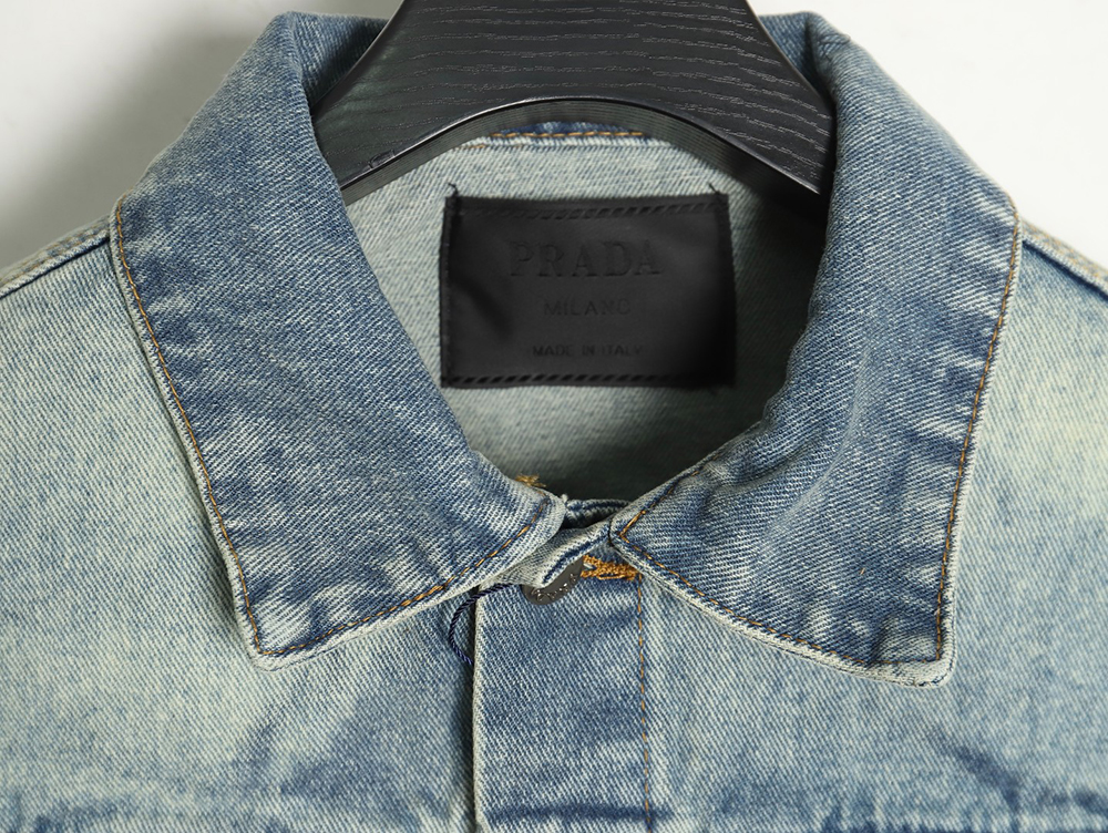 Pra*a triangle logo washed denim jacket