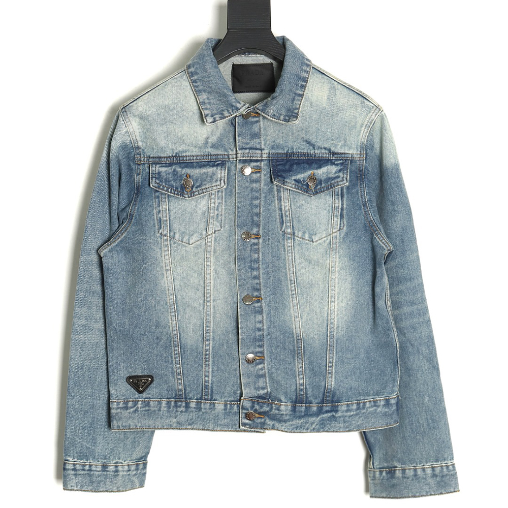 Pra*a triangle logo washed denim jacket