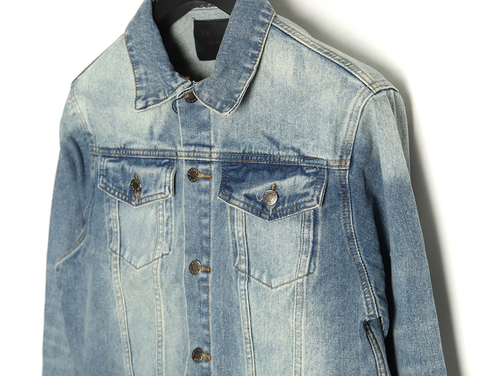 Pra*a triangle logo washed denim jacket