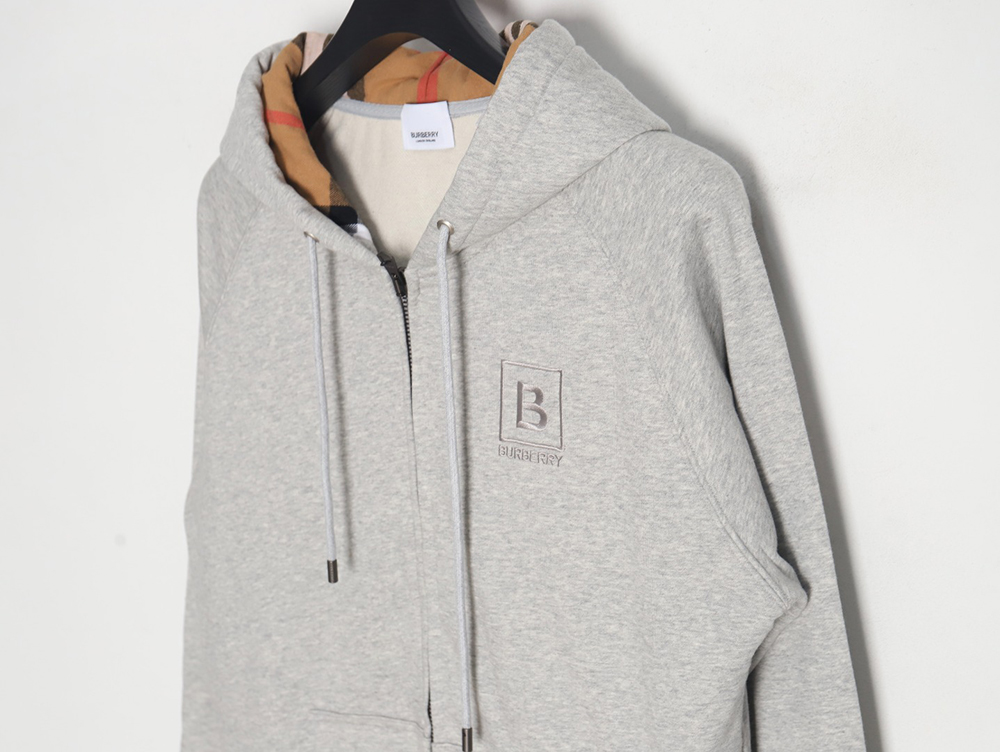 B**rry b check hooded zip-up hoodie