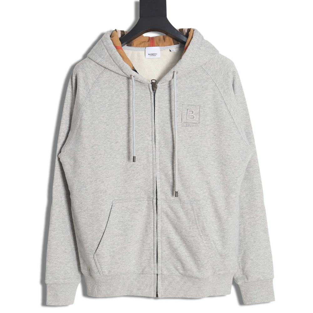 B**rry b check hooded zip-up hoodie